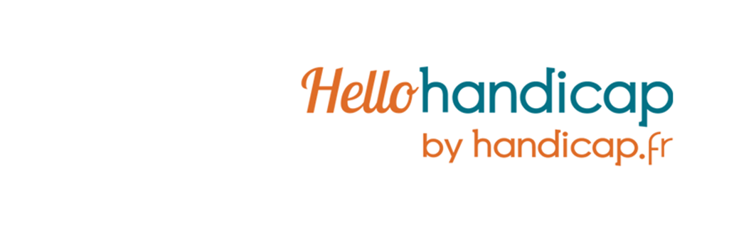 logo 2023 de Hello handicap salon de recrutement en ligne; texte en couleur "hello handicap par handicap.fr"