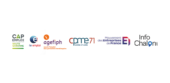 Logo Cap emploi, Pole emploi, Agefiph, CPME71, MEDEF, Info Chalon