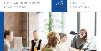 Couverture de la publication, mentions Observatoire de l'emploi et du handicap, collection Etudes et statistiques. Photo de personnes travaillant dans un bureau ouvert