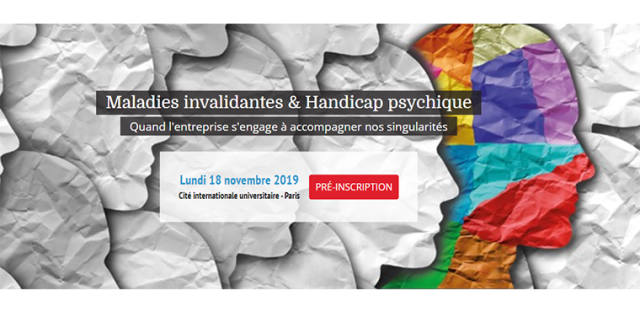 Visuel pour la conférence maladies invalidantes et handicap psychique qui se déroulera le 18 novembre 2019