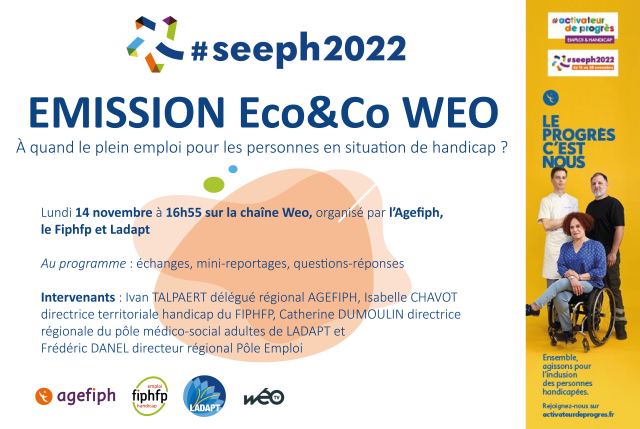 Flyer sur l'émission Weo avec nom des intervenants : Ivan TALPAERT, Isabelle CHAVOT, Catherine DUMOULIN, Frédéric DANEL 