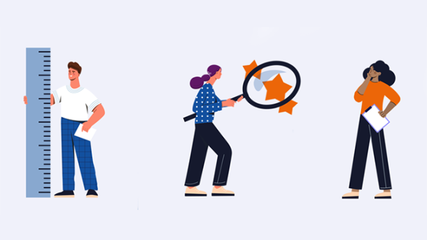 Illustration de la mesure de la satisfaction des bénéficiaires de financements Agefiph, 3 personnages