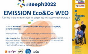 Flyer sur l'émission Weo avec nom des intervenants : Ivan TALPAERT, Isabelle CHAVOT, Catherine DUMOULIN, Frédéric DANEL
