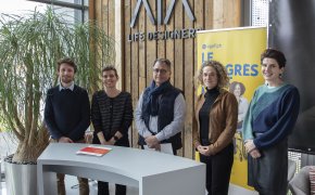Photo des membres de L'Agefiph Pays de la Loire et AIA Life Designers lors de la signature de la convention du 1er mars 2024