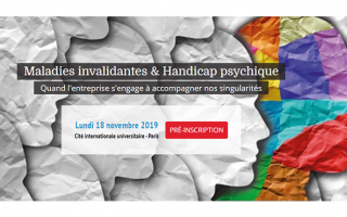 Visuel pour la conférence maladies invalidantes et handicap psychique qui se déroulera le 18 novembre 2019
