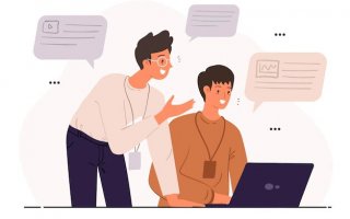 Illustration un adulte guide un jeune sur un ordinateur