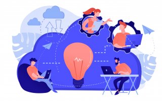 Interactions entre plusieurs personnes qui illustre l'apprentissage, la transmission d'informations, l'intelligence collective.