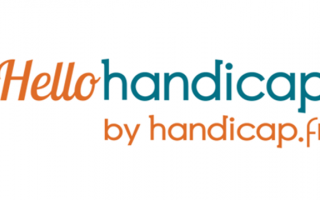logo 2023 de Hello handicap salon de recrutement en ligne; texte en couleur "hello handicap par handicap.fr"