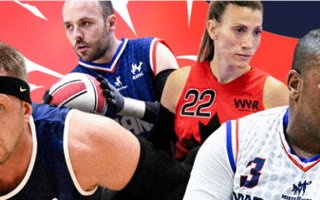 Photo prise sur le site de la coupe internationale de rugby-fauteuil représentant des sportifs, leur visage, leur buste