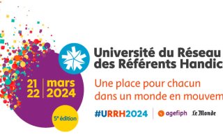 Logo de la 5ème édition de l'Université du Réseau des Référents Handicap, "Une place pour chacun dans un monde en mouvement", 21/22 mars 2024